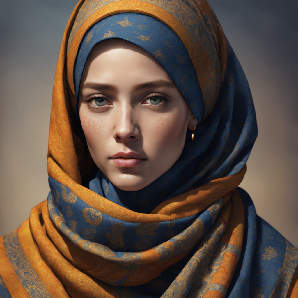 Photorealistic Portrait of a Blonde Woman in Digital Paintin...