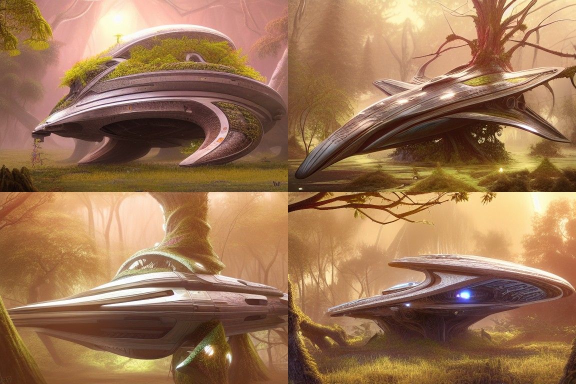 Overgrown Arboreal Starship: Hyper-Realistic Sci-Fi Art