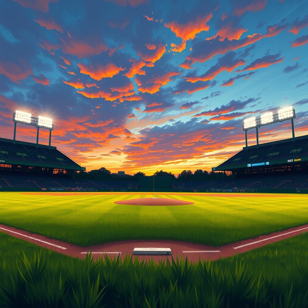 Sunset Baseball Field in Impressionist Style