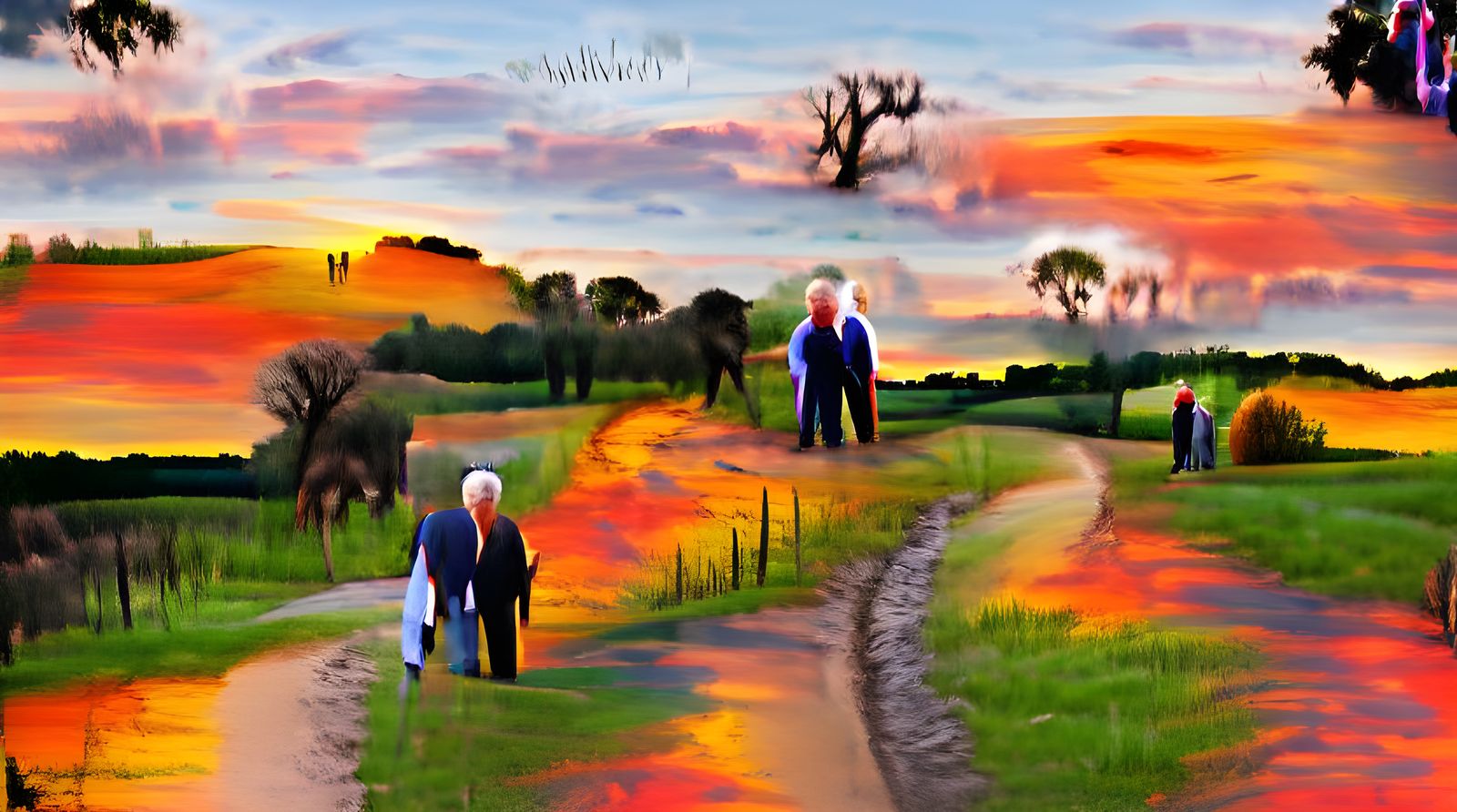Elderly Couple Stroll at Sunset