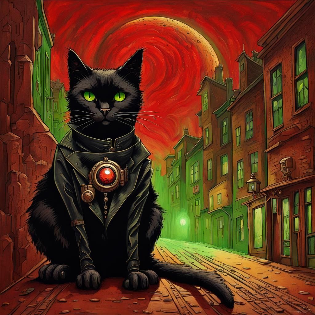 Steampunk Cat Chasing Laser on the Moon