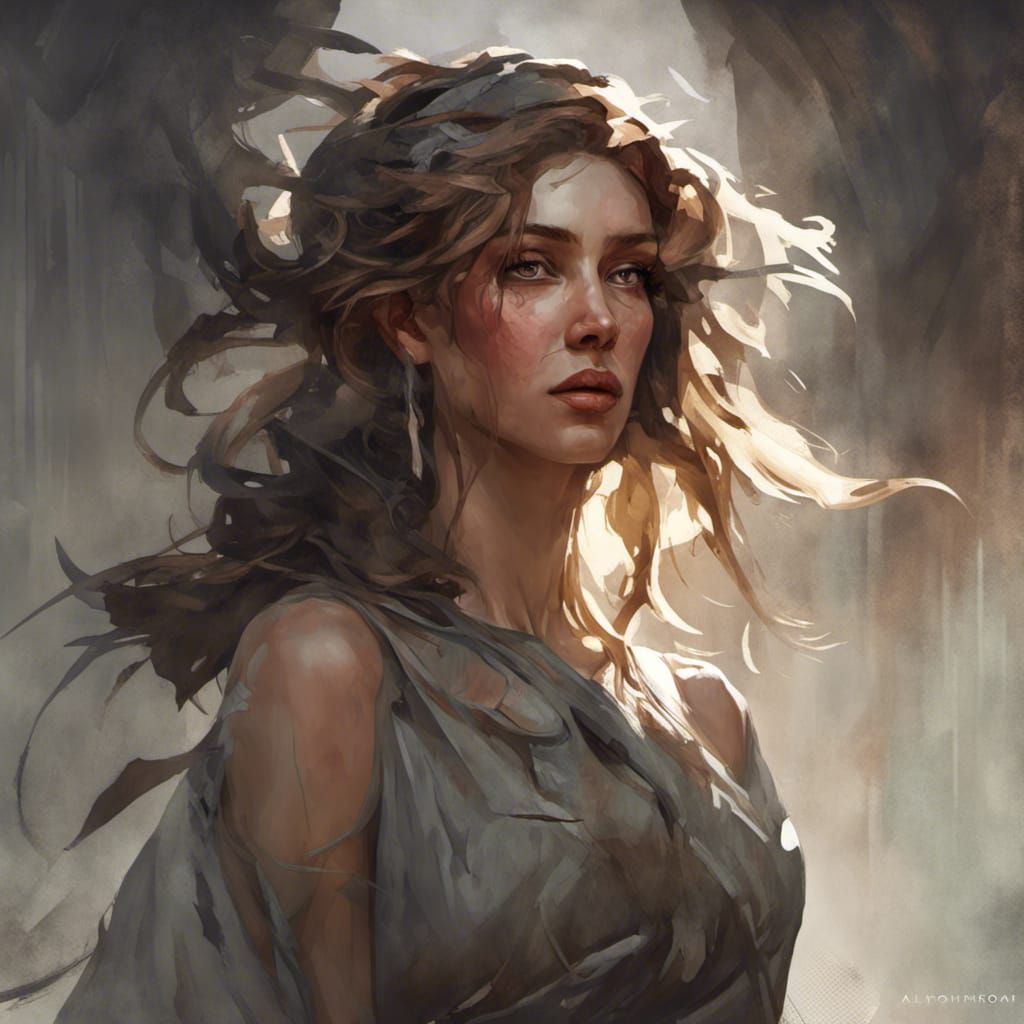 Detailed Portrait of a Wretched Woman in Digital Art Style