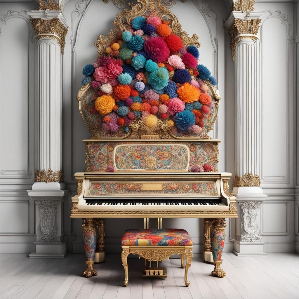 Minimalist Piano with Ornate Colorful Background