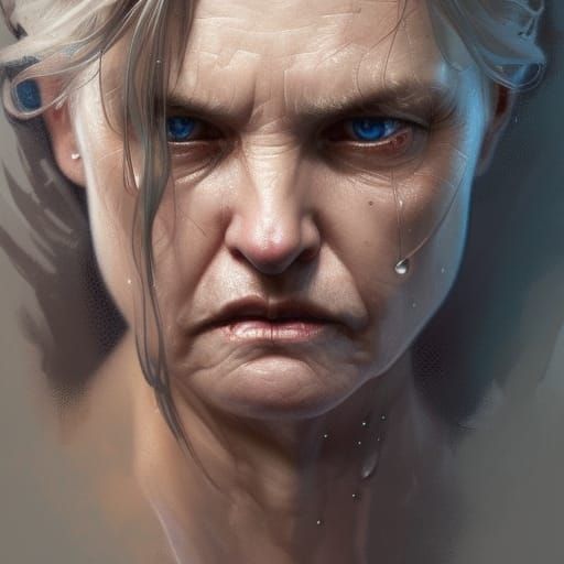 Hyperrealistic Portrait of an Elderly Man in the Rain