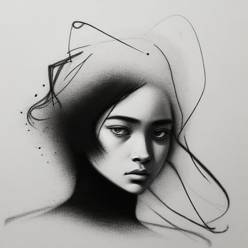 Abstract Minimalist Female Silhouette Charcoal Drawing