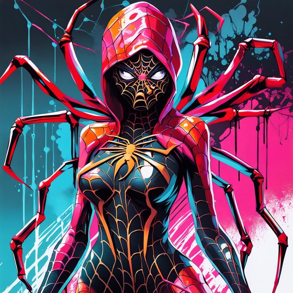 Futuristic Spider Woman in Graffiti Art Style