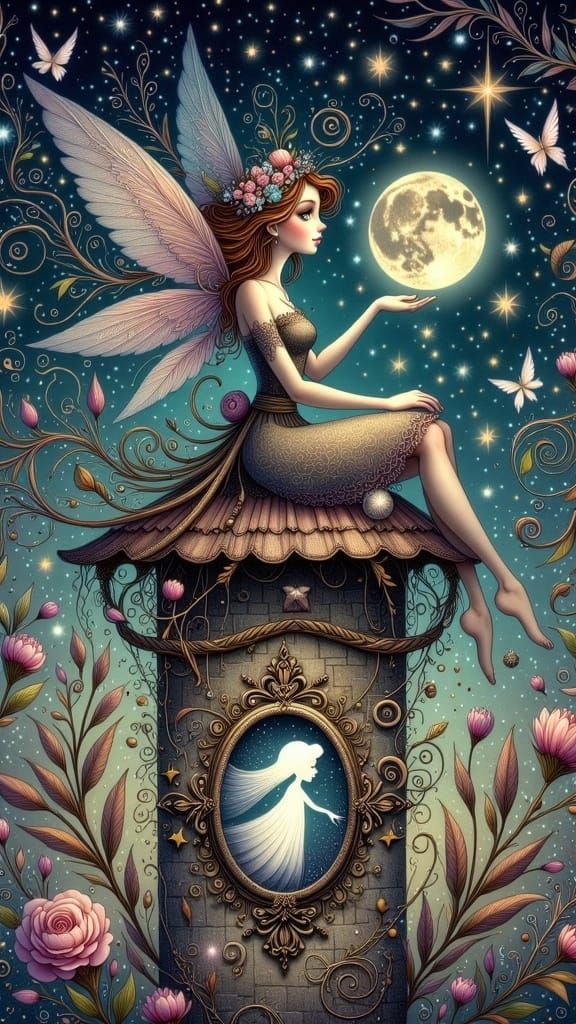 Whimsical Fairy Silhouetted against a Starry Expanse