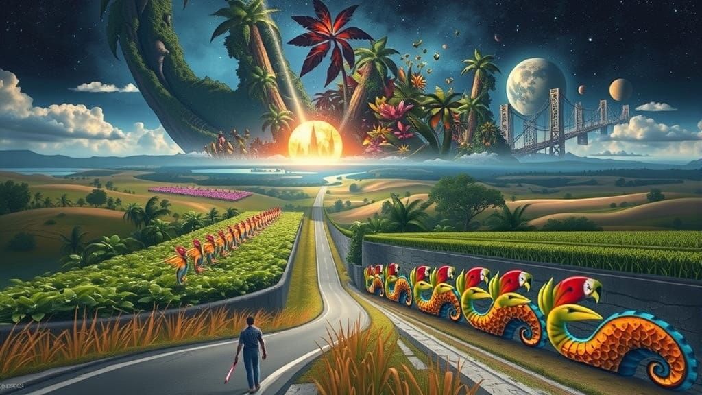 Vibrant Tropical Jungle Scene in Tropical Jungle Illustratio...