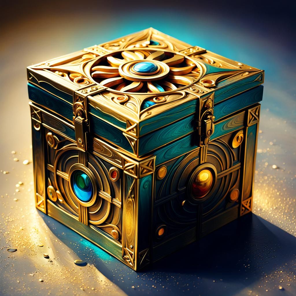 Magical Golden Box in Abstract Art Style