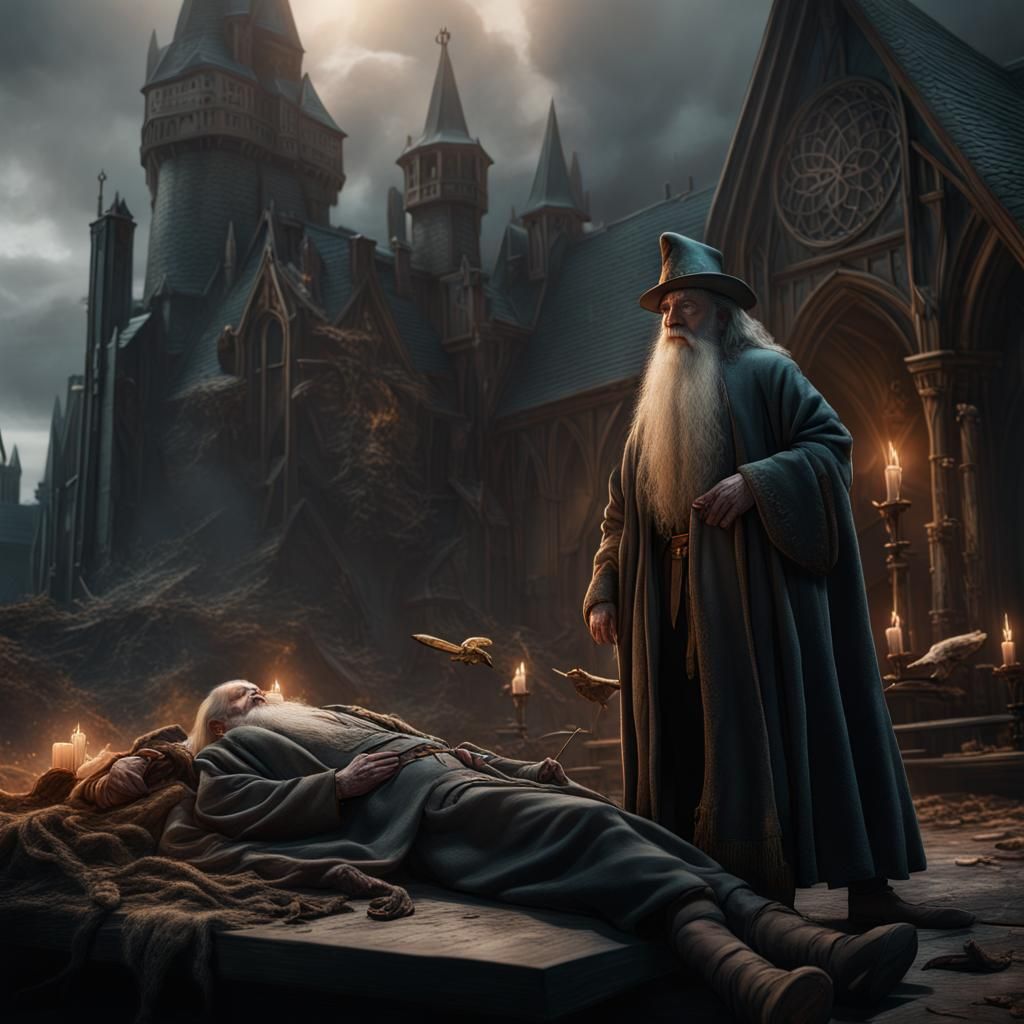 Wizard Standing Over Body: Fantasy Concept Art