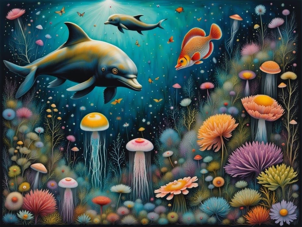 Exotic Underwater Landscape with Colorful Marine Life
