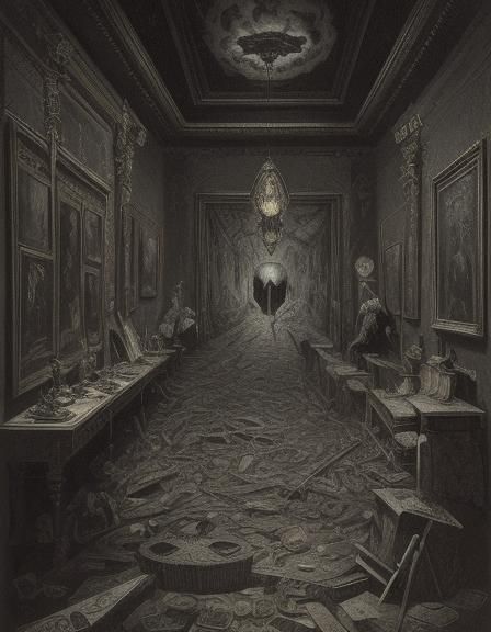 Surreal Decaying Room Inspired by Etchings