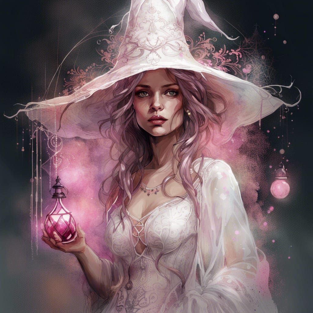 Enchanting Witch with Love Potion, Digital Art