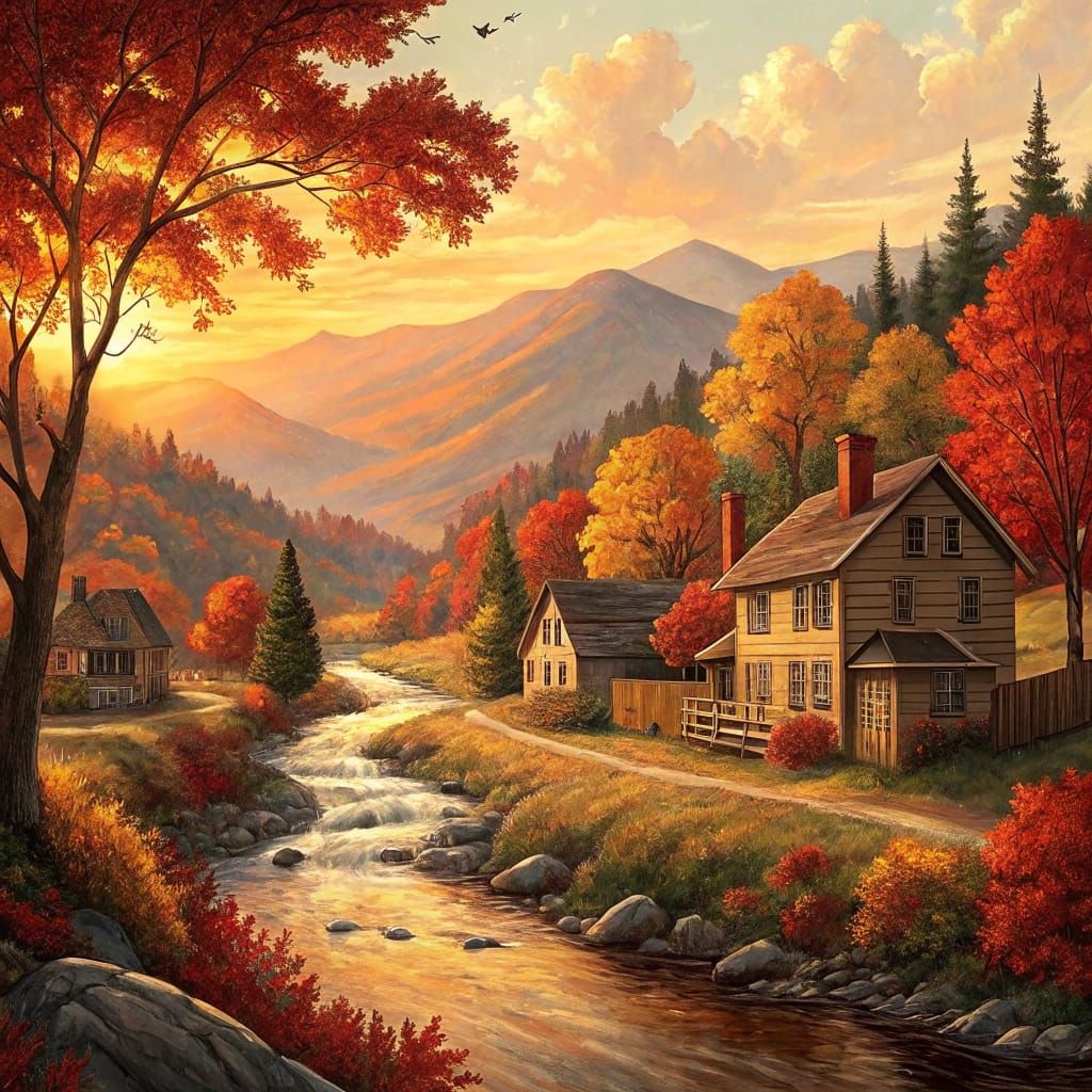 Serene Valley Landscape in Warm Autumn Hues