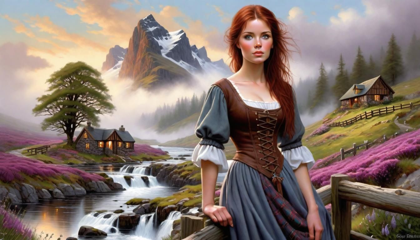 Scottish Highland Women in Ethereal Fantasy Landscape