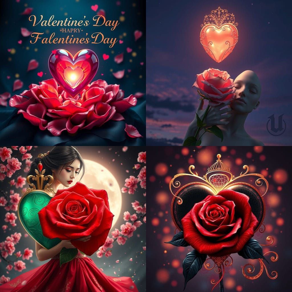 Romantic Fantasy Greeting Card with Heart and Rose