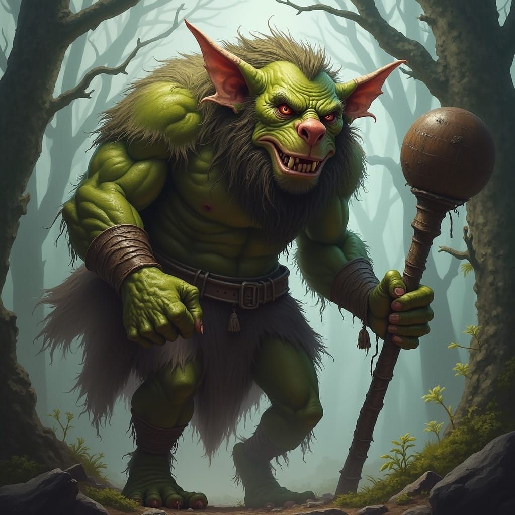 Troll Figure in Woodland Landscape