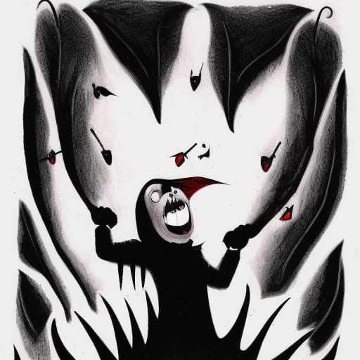 Vampire Drinking Blood in Tim Burton Film Noir Style