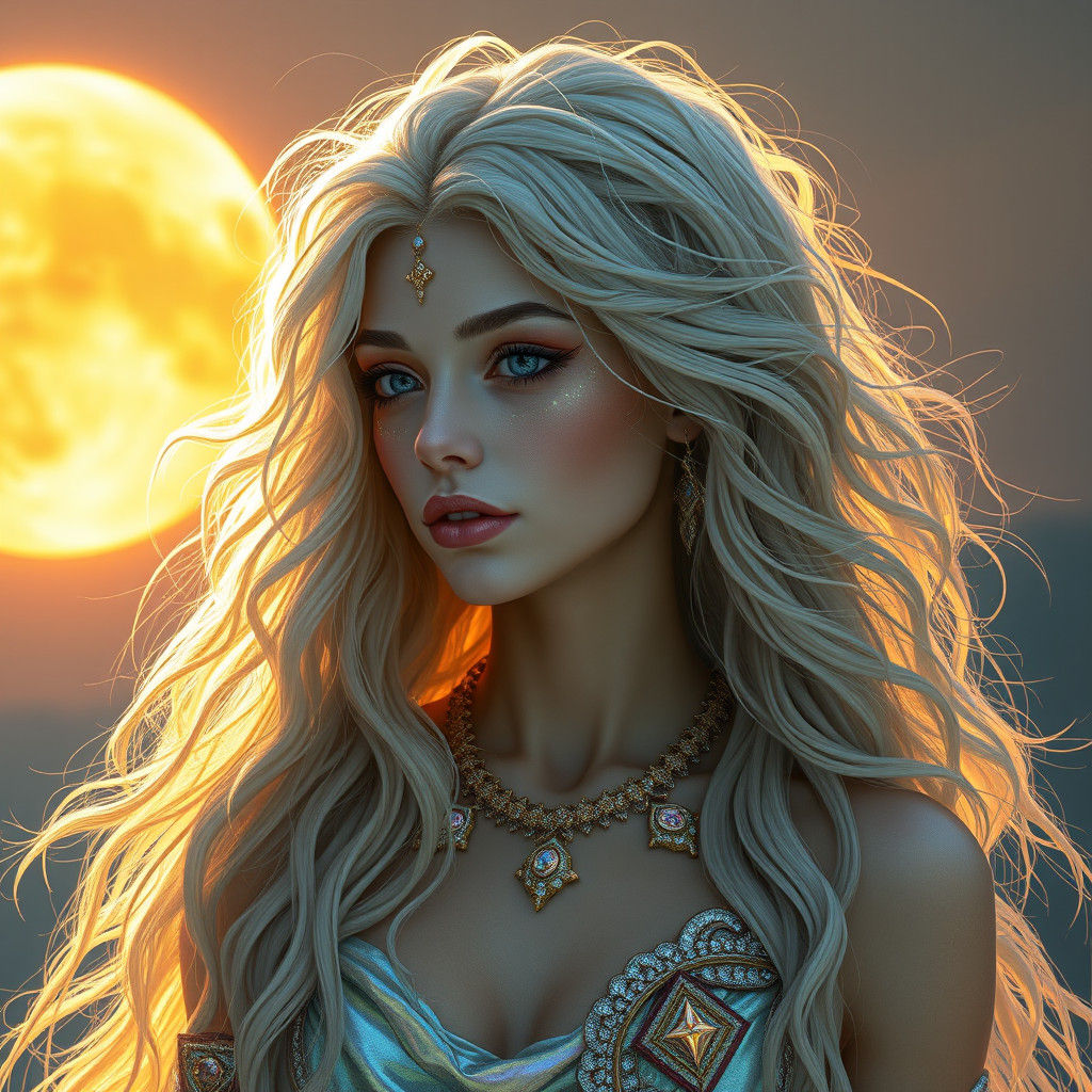 Iridescent Goddess in Moonlight, Art Nouveau Style