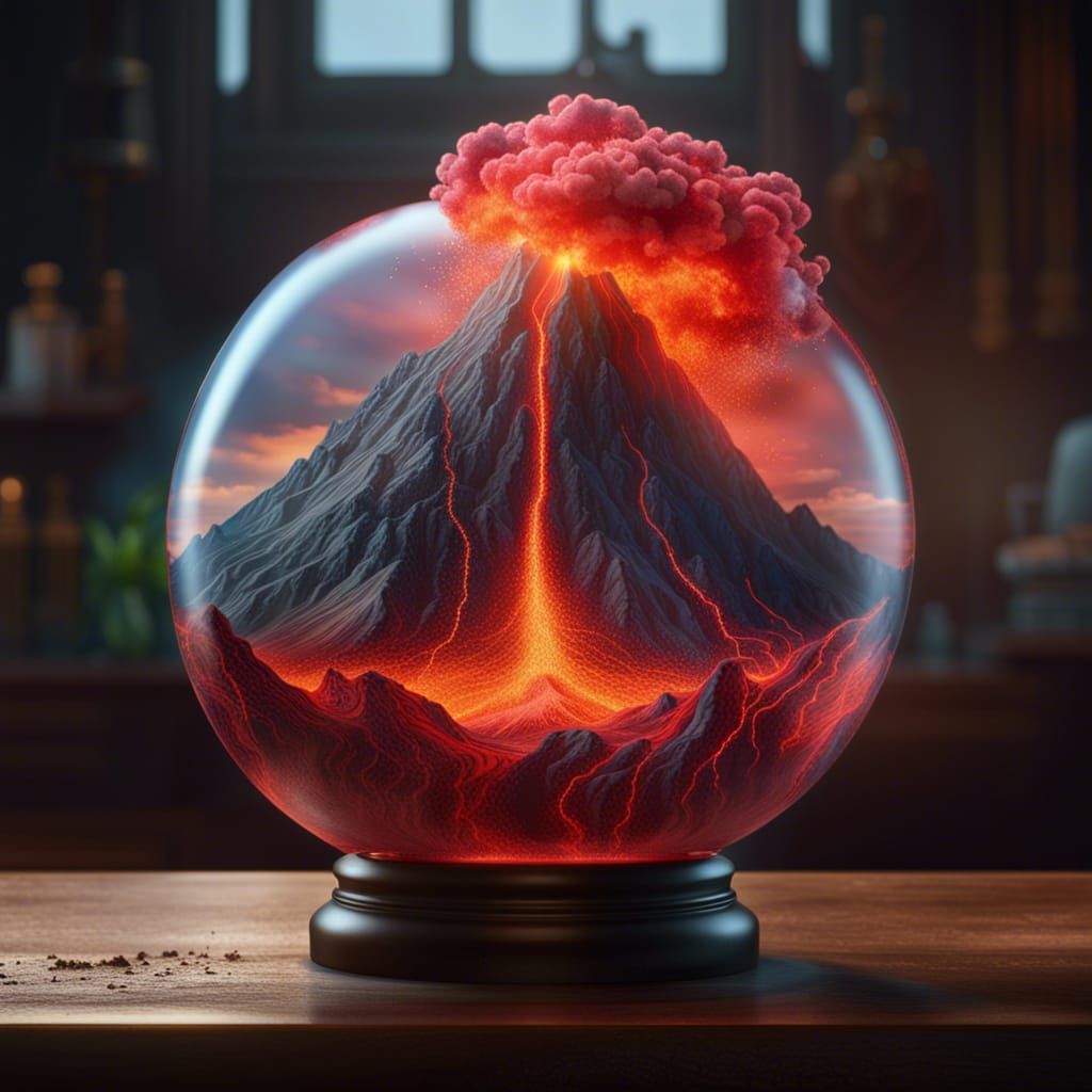Volcano Eruption in Glass Globe: Fantasy Concept Art