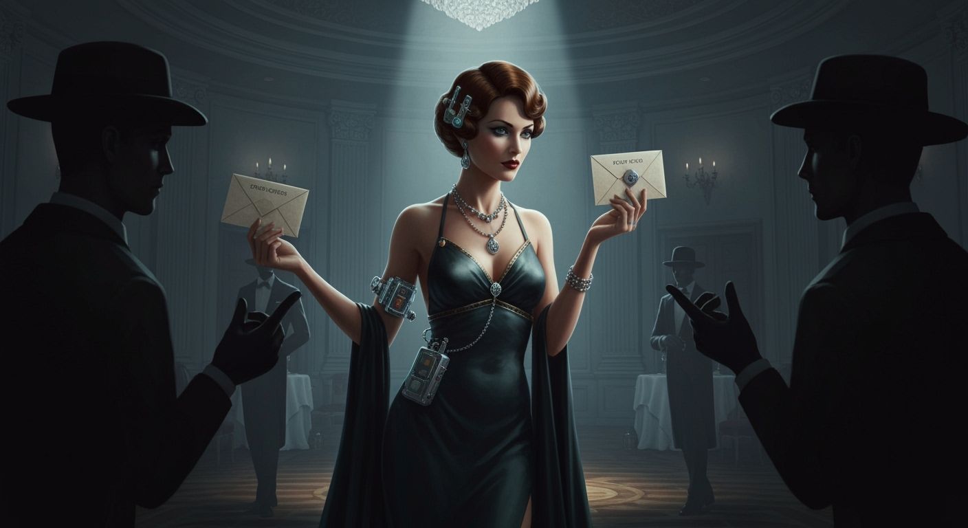 Mata Hari: Seductive Spy in Noir Ballroom