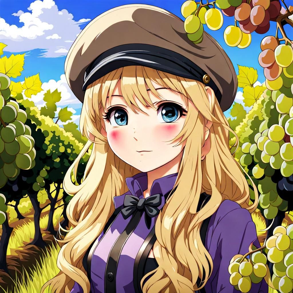 Chibi Anime Girl in Grape Vineyard
