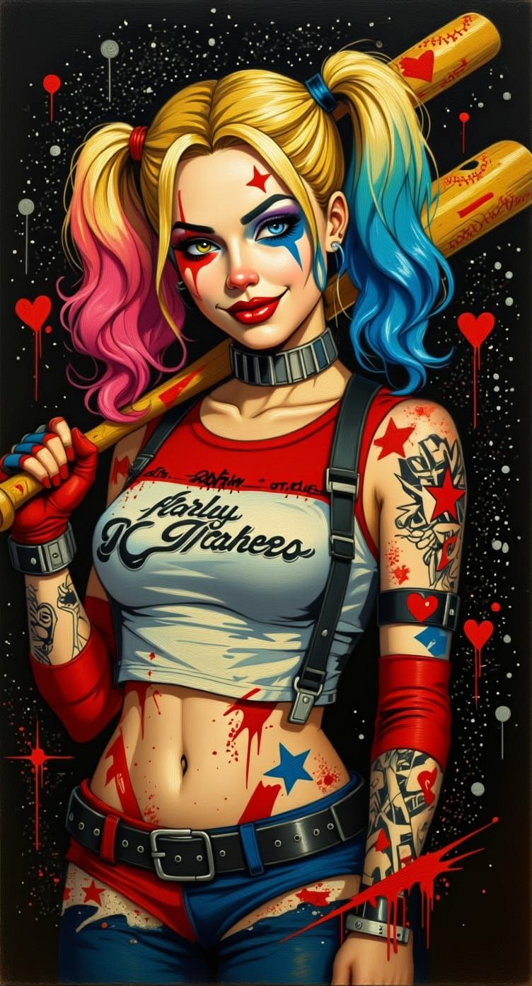 Harley Quinn in Full Color Oil Painting Style