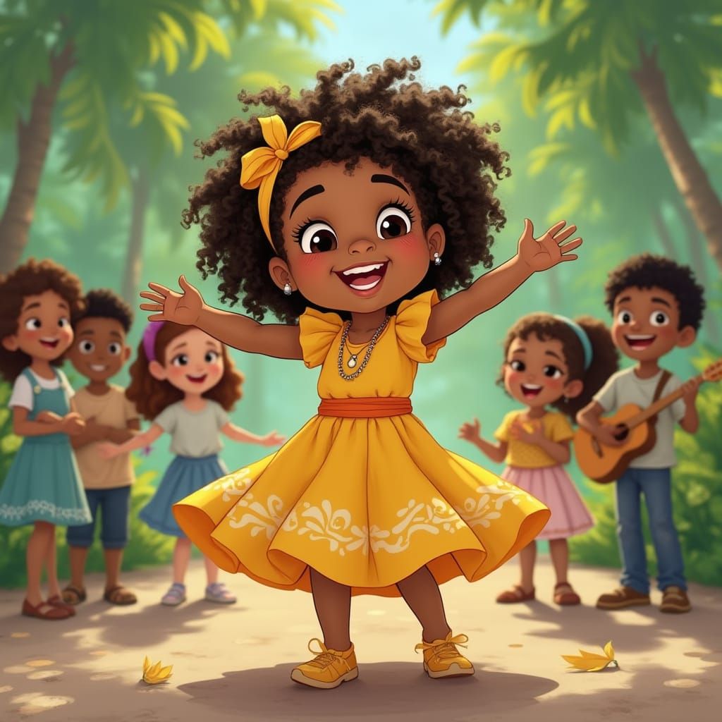 Caribbean Girl Dancing: Stylized Animation Cel