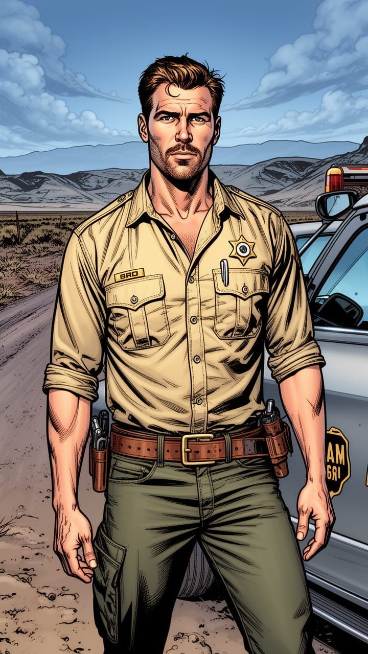 Sheriff in Rural Landscape with SUV