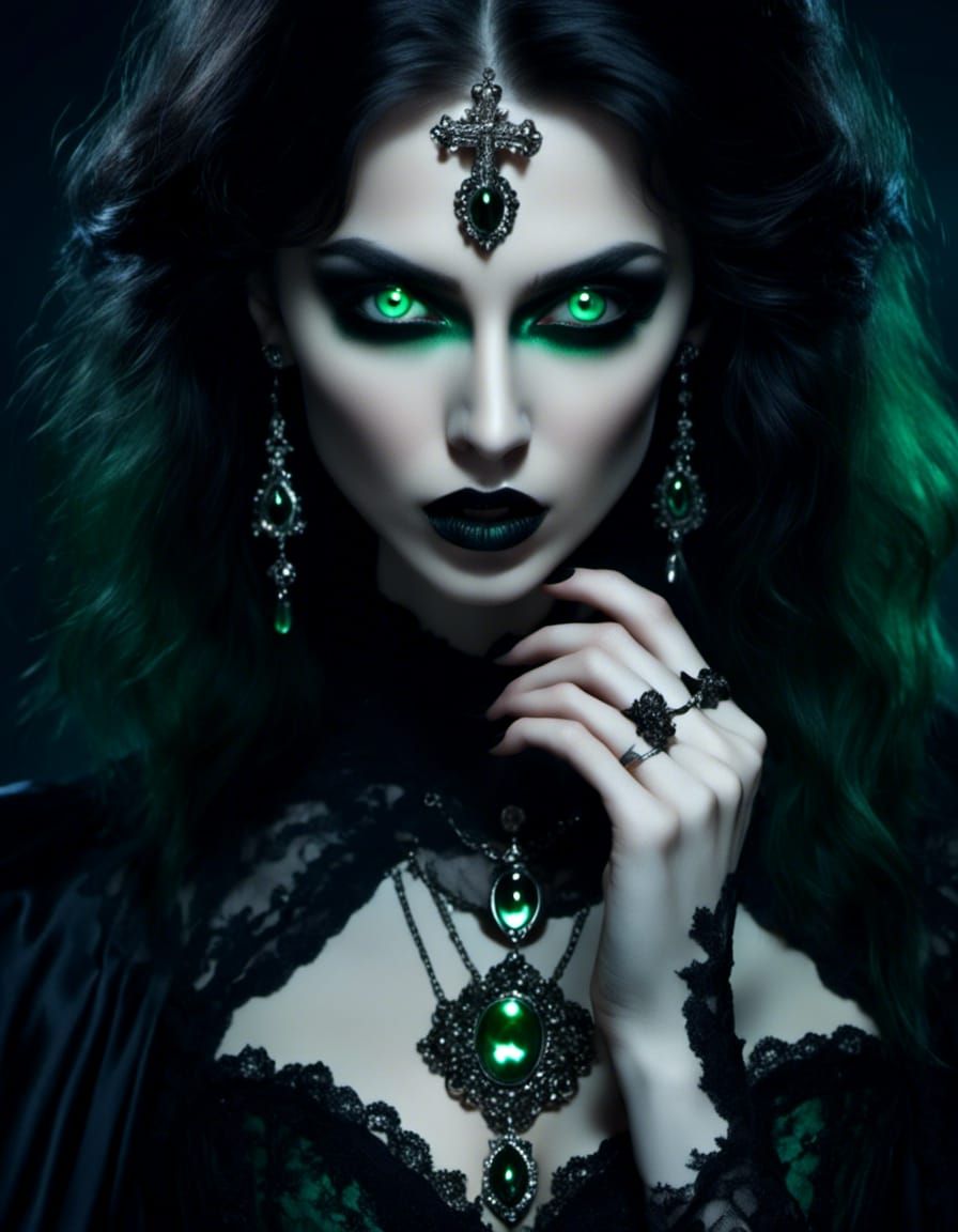 beautiful goth woman with amazing green eyes