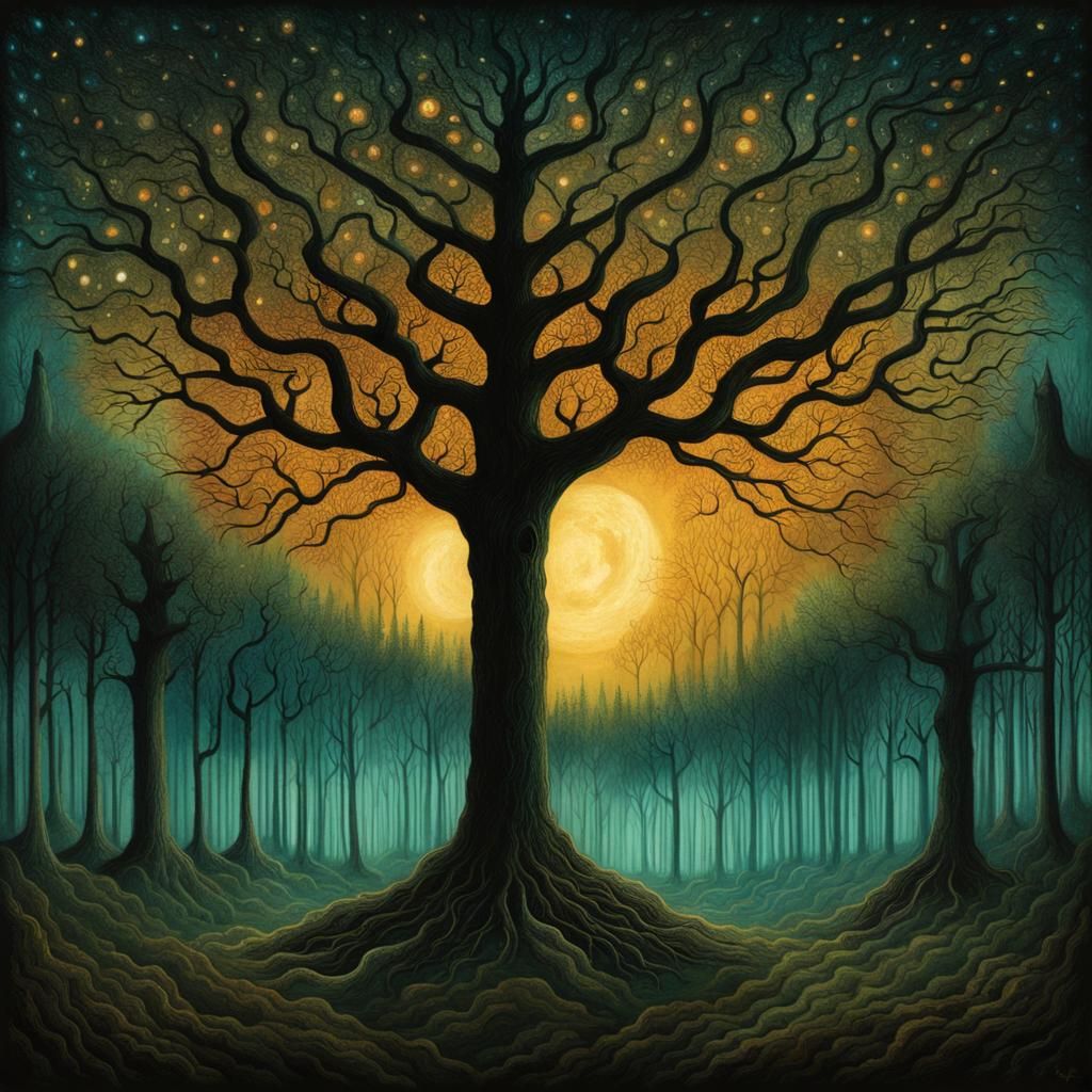 Eldritch Forest Illustration in Kehoe Style