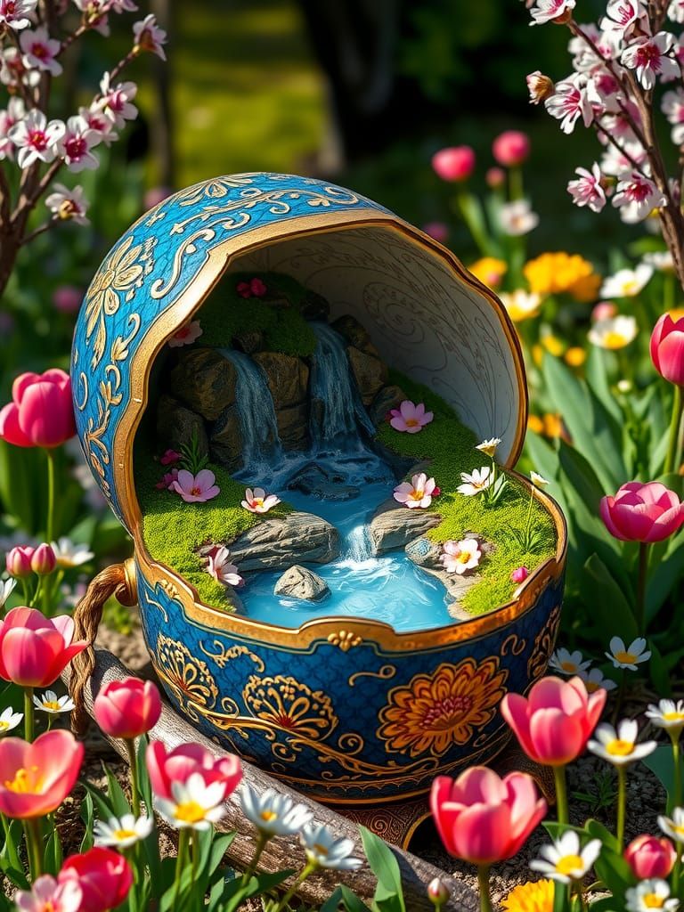 Ornate Fabergé Egg Opens to Fantasy Waterfall Landscape