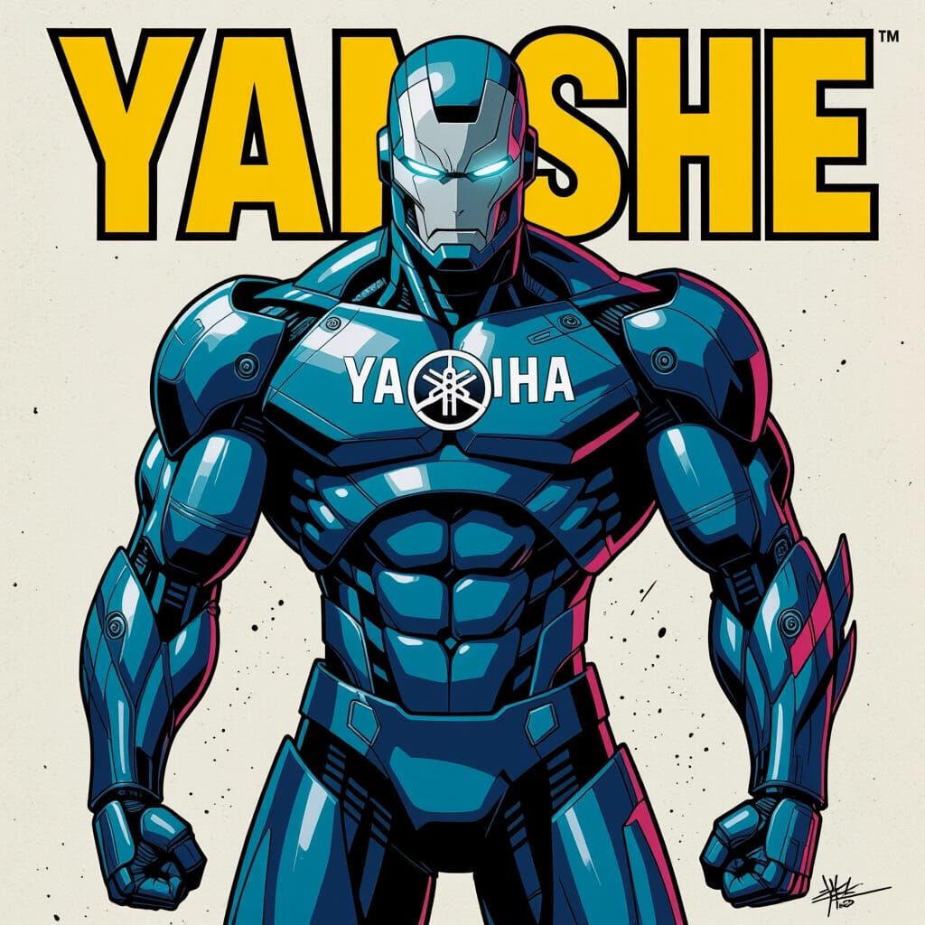 Muscled Robot Superhero in Comic Book Style