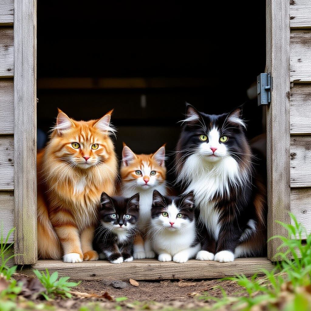 Cats Sheltered in a Shed: A Feline Family