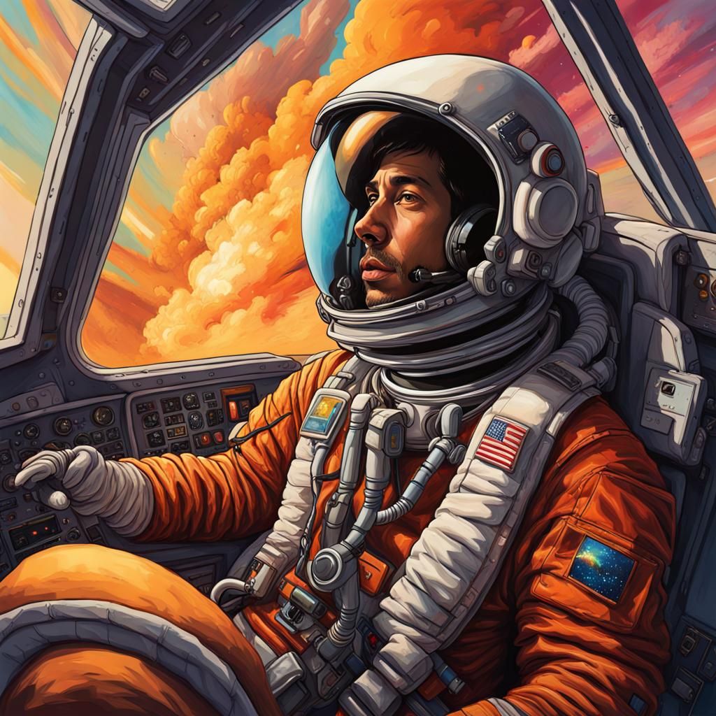 Astronaut Witnessing Explosion in Space, Hyperrealistic Art