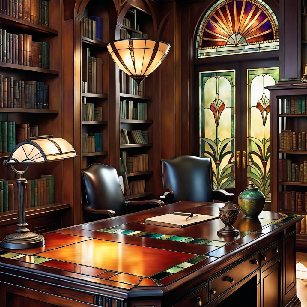 Art Deco Library with Tiffany Glass Desk