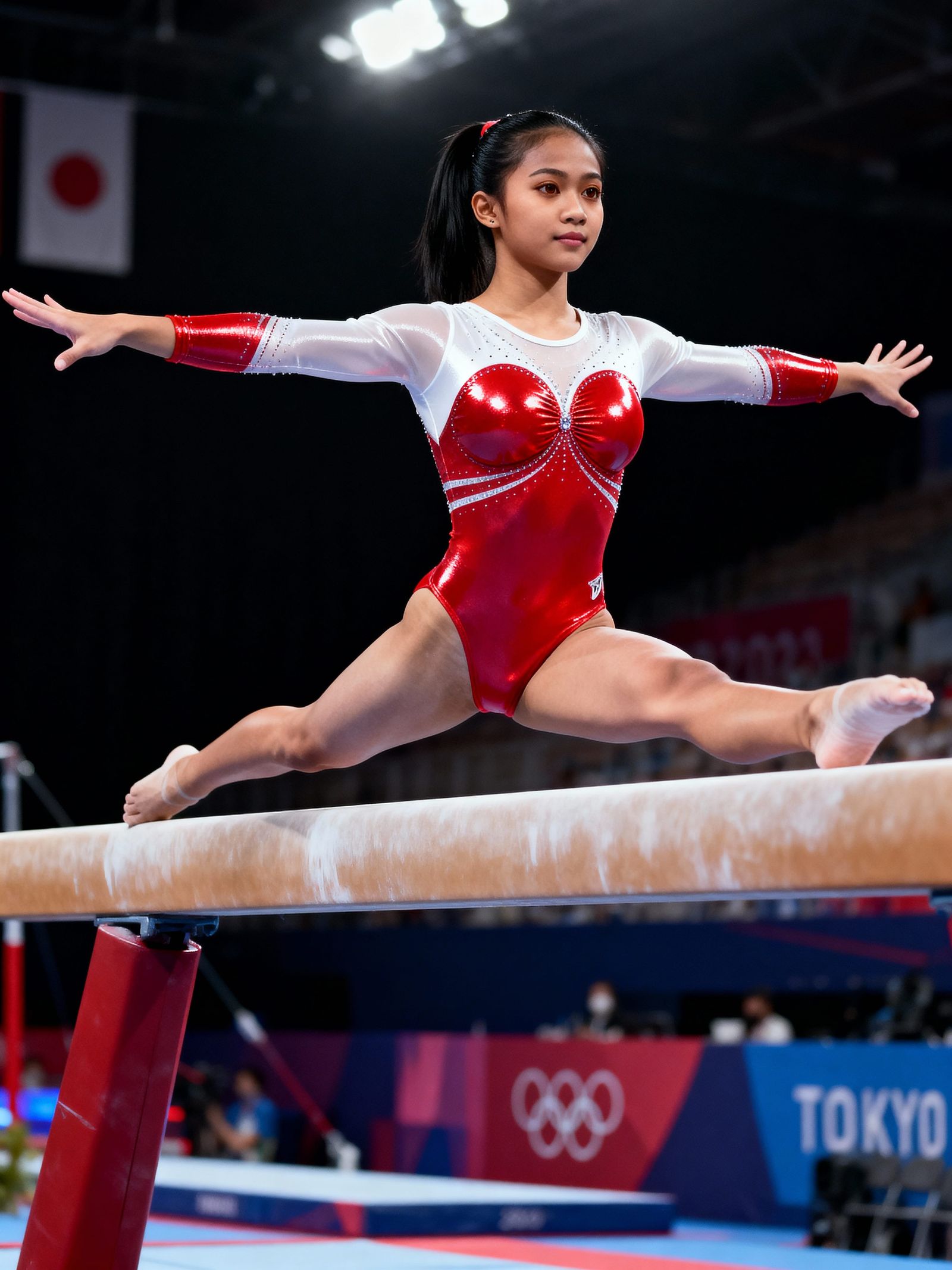 Indonesian Gymnast Performs Splits on Balance Beam in Stunni...