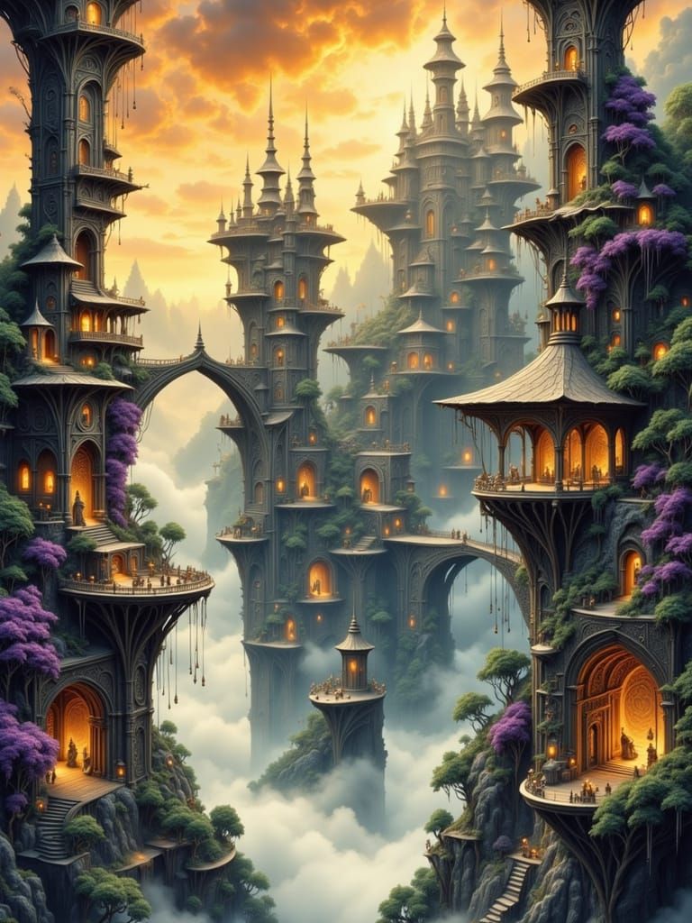 Ancient Arabic City on Colossal Bridge Pillars