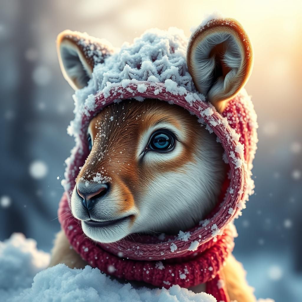 Adorable Baby Antelope Covered in Snow, Hyperrealistic