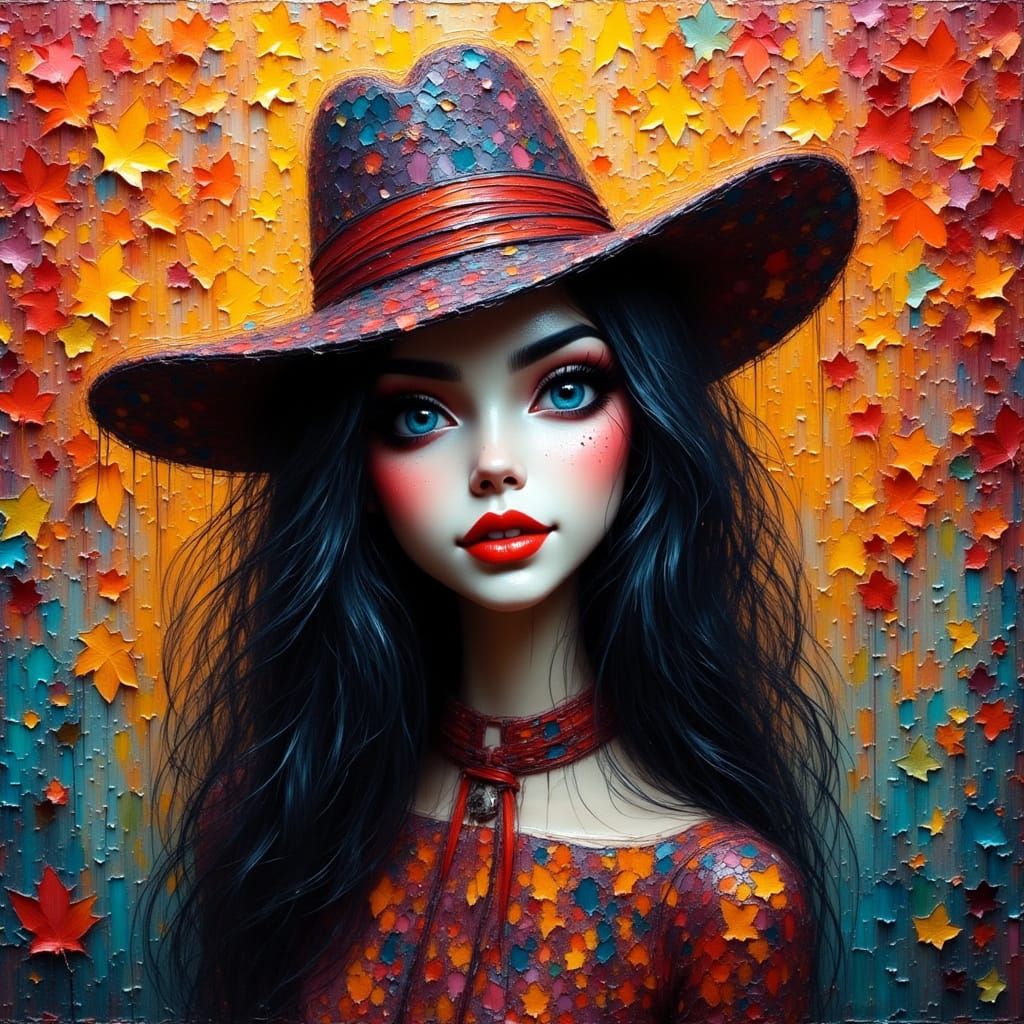 Surreal Lady in Wool Hat with Crimped Hair