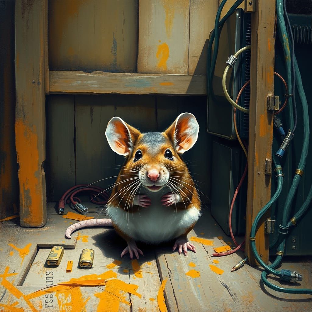 Nature vs Tech: Mouse in Barn with Circuitry