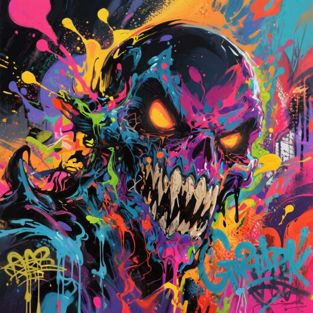 Grimdark Graffiti Art with Polychromatic Splash Style