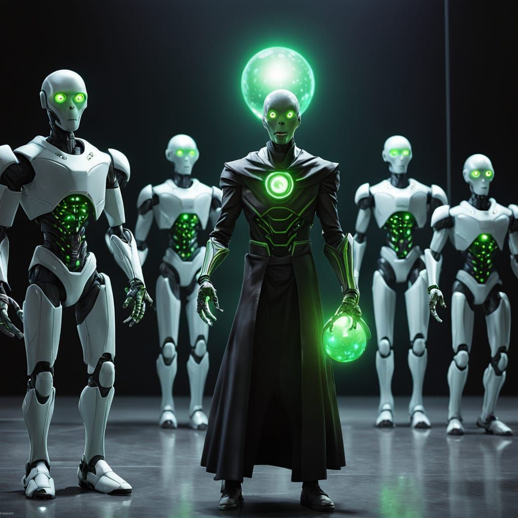 AI Cyborg Pastor Preaching to Alien Congregation