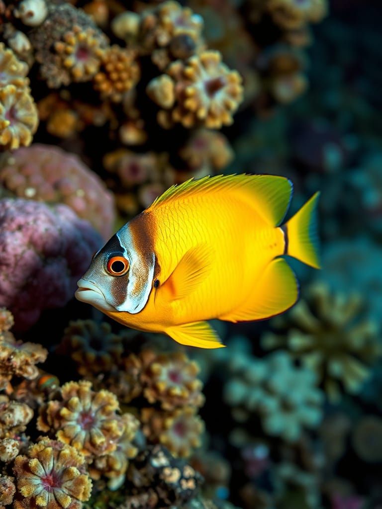 Macro close up cropped abstract, tropical fish in a coral reef