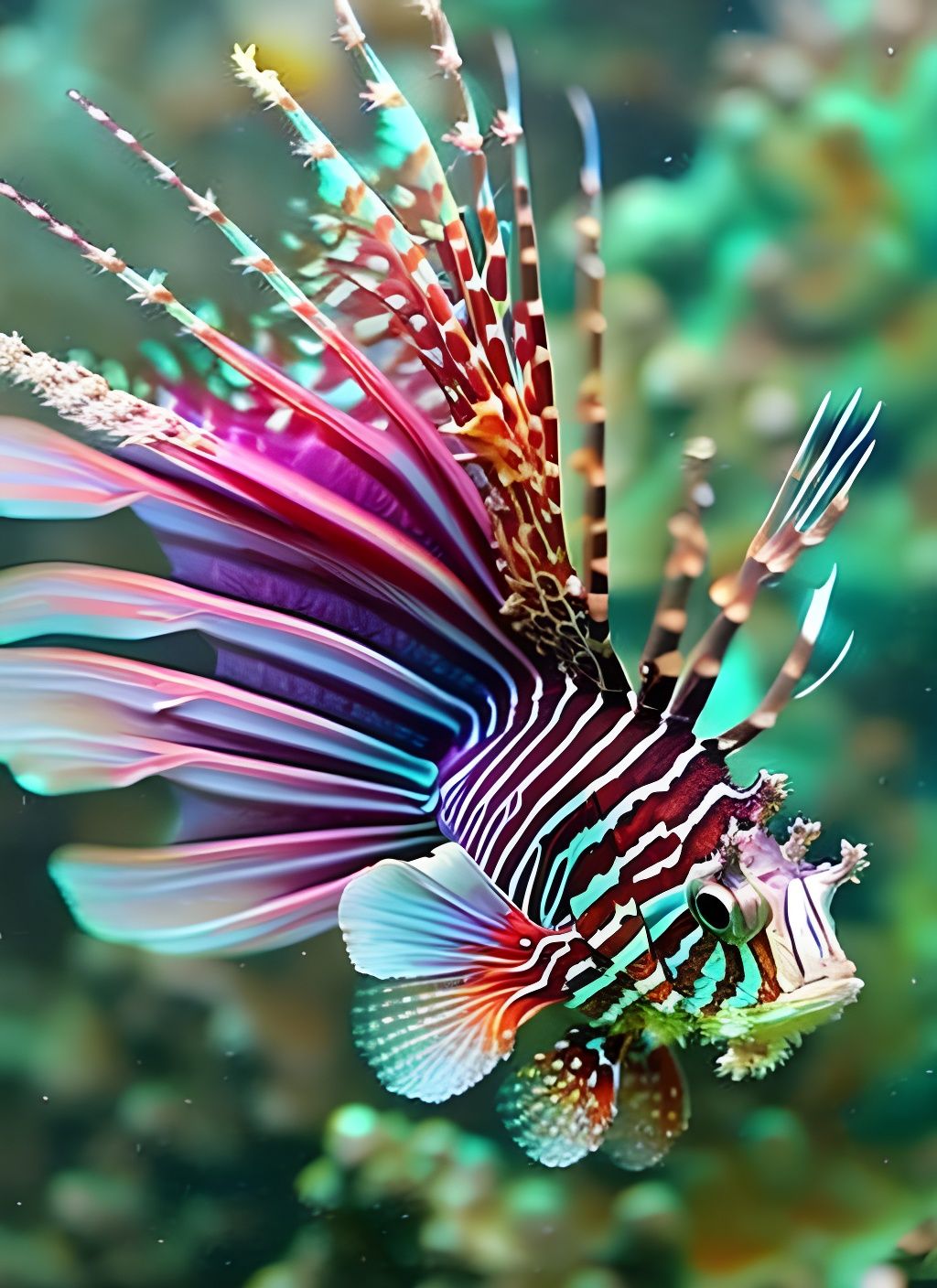 Iridescent Chibi Lionfish in Fantasycore Reef Setting