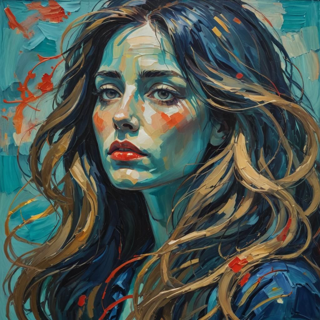 Expressionist Woman Portrait with Flowing Hair