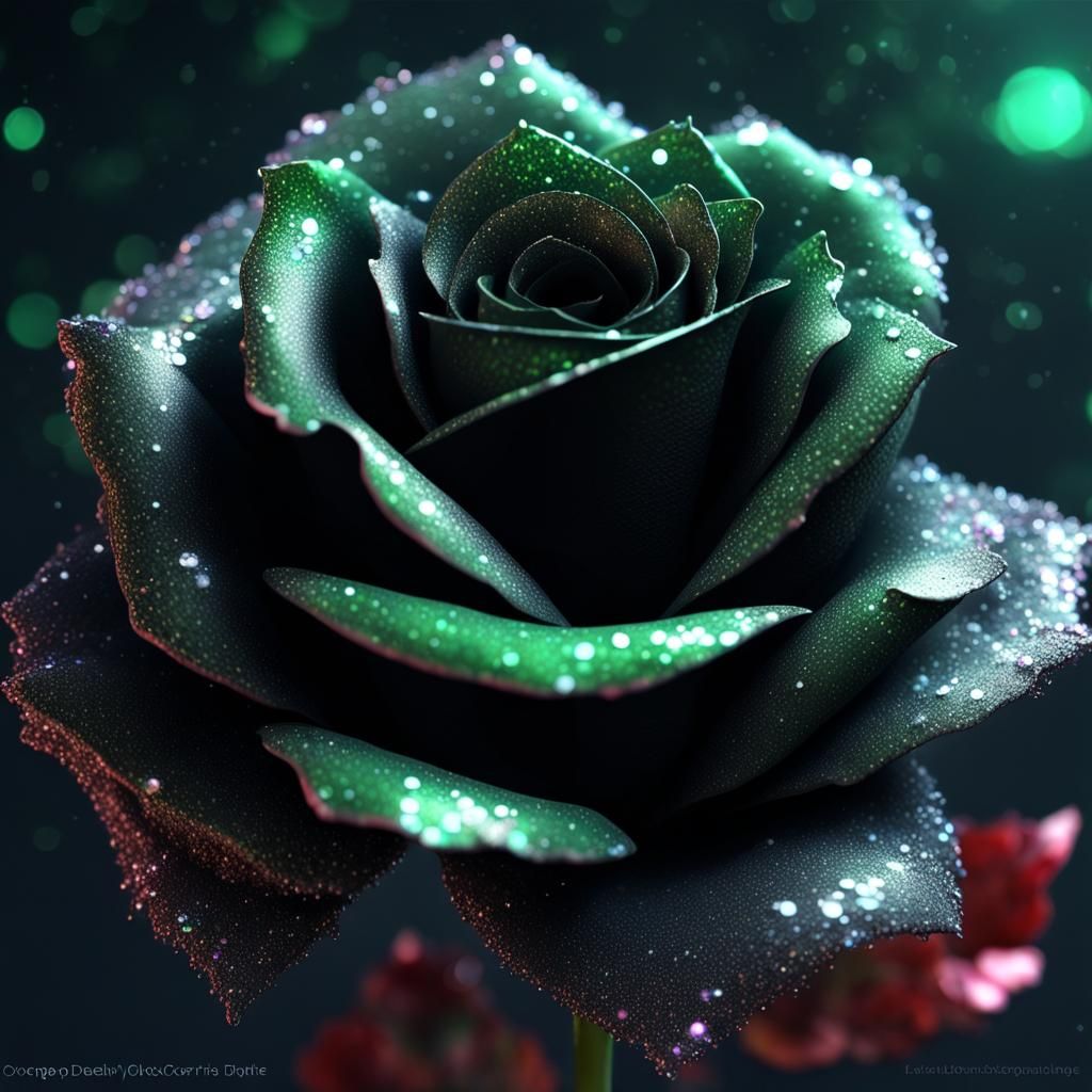 Sparkling Black Rose with Silver Edges in Detailed Matte Pai...