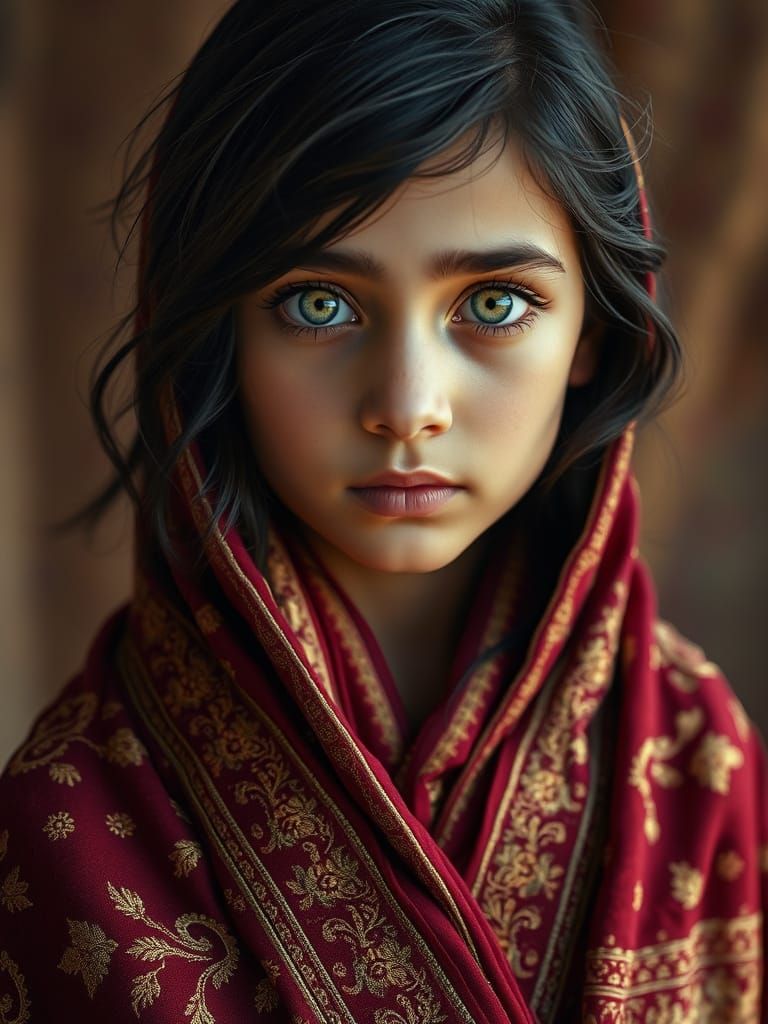 Ethereal Afghan Girl Reflects the Earth's Beauty in a Vibran...