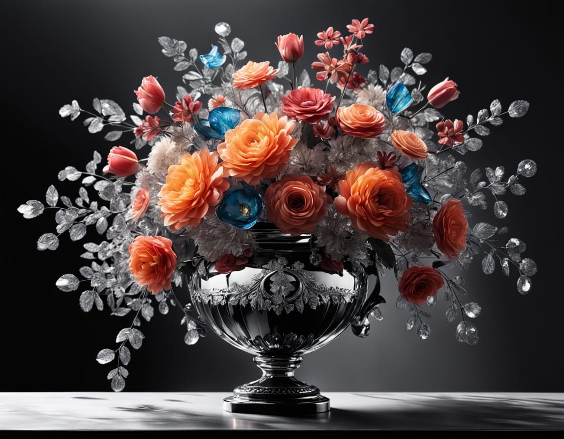 Exquisite 3D Bouquet with Gemstones in Haute Couture Style