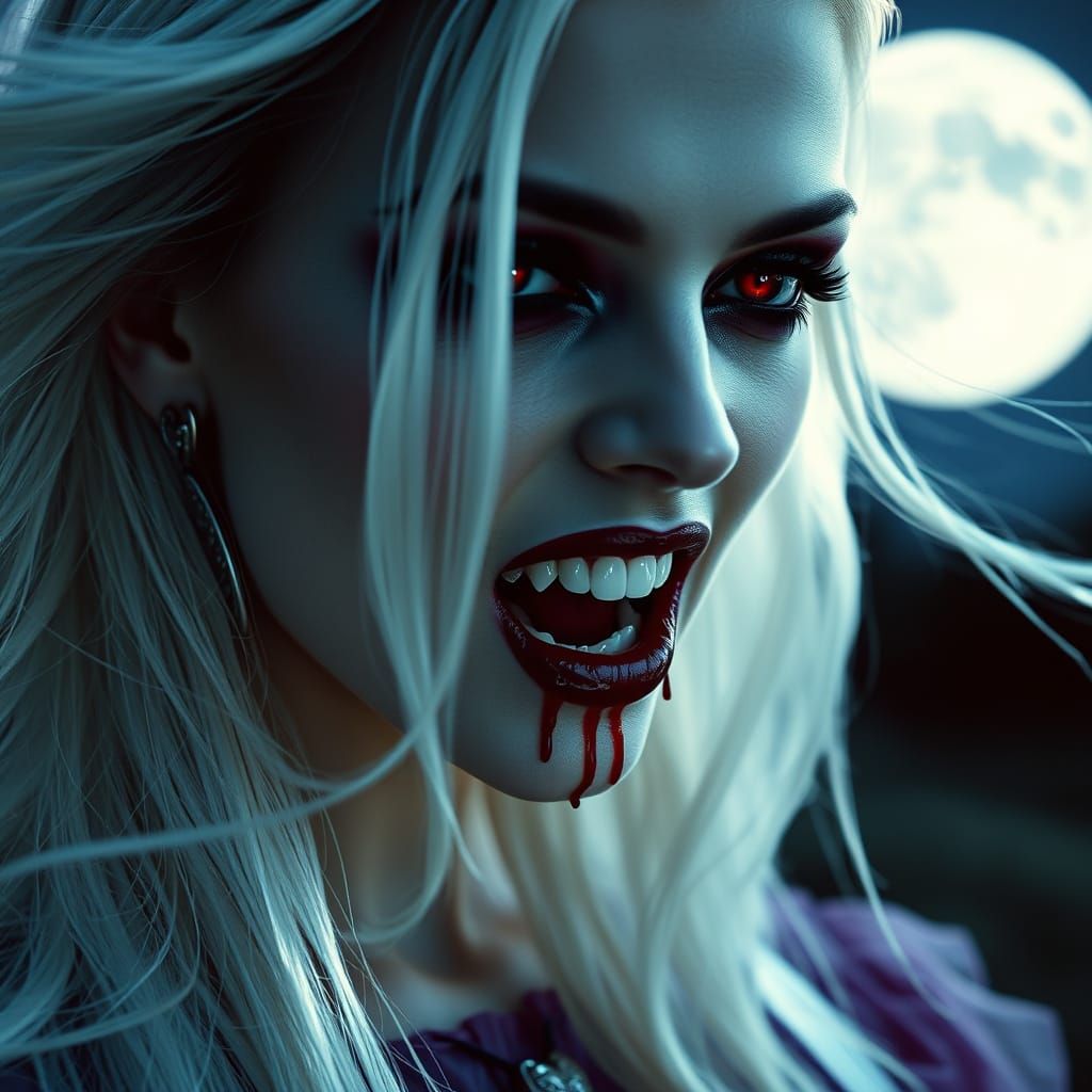 Ethereal Vampire Maiden with Fiery Eyes